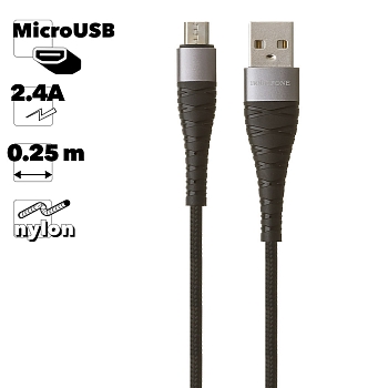 USB кабель Borofone BX32 Munificent Charging Data Cable For Micro, 0.25 м, черный